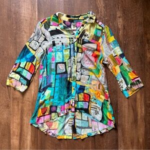 Art Simply by Dolcezza abstract vintage blouse multicolor women’s size medium